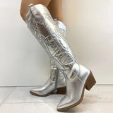 Zilveren metallic laars in westernstijl