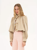 Luzette Cropped Bomberjack | Vrouwelijk Jack met Pofmouwen & Knopen