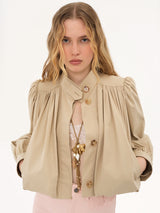 Luzette bomberjack in beige met pofmouwen en knopen