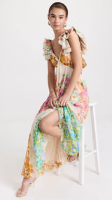 Bloomelia | Maxi Jurk met Bloemenprint & Ruches